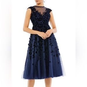 Navy blue floral beaded midi gown